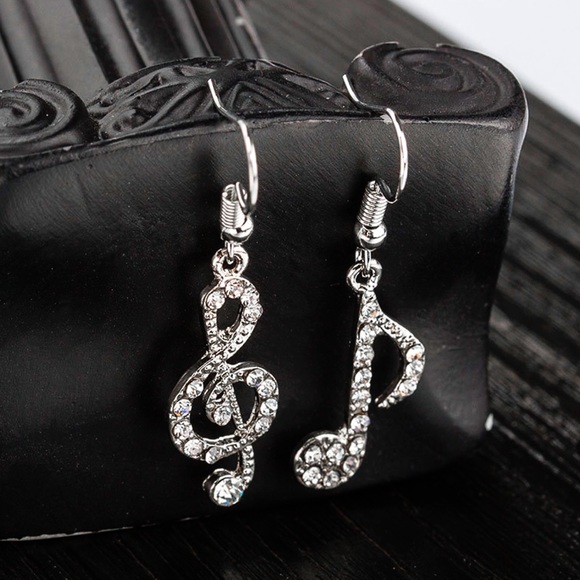 Any 2/$20! Silver Crystal Pave Musical Earrings - Picture 2 of 11